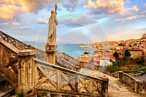 Gaeta town, Italy, on dramatic sunset photo