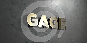 Gage - Gold sign mounted on glossy marble wall - 3D rendered royalty free stock illustration