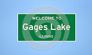 Gages Lake, Illinois city limit sign. Town sign from the USA.