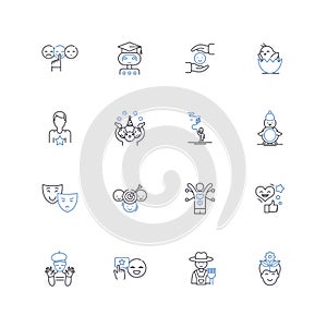 Gagsters line icons collection. Deception, Misdirection, Mischief, Trickery, Con, Hoax, Prank vector and linear