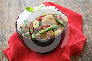 Gai Pad Kra Paw with rice , Thailand food