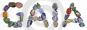 GAIA spelt out in Tumbled healing stones