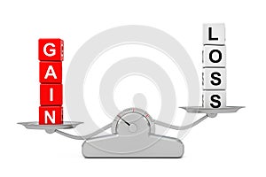 Gain and Loss Cube Blocks over Simple Balance Scale. 3d Rendering