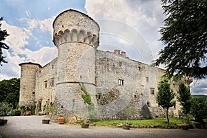 Gaiole in Chianti: View of the beautiful and ancient Meleto Castle in the heart of Chianti. Italy