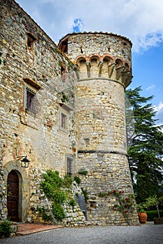 Gaiole in Chianti: View of the beautiful and ancient Meleto Castle in the heart of Chianti. Tuscany, Italy photo