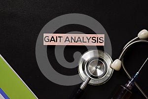 Gait Analysis on top view black table with blood sample and Healthcare/medical concept