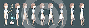 Gait Animation 2d character. Nurse or doctor, full cycle walking.