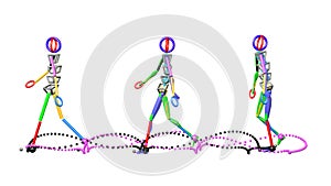 Gait recognition , motion capture 3d render of character walking. View 6