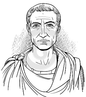 Gaius Julius Caesar portrait in line art illustration, vector