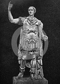 The Gaius Julius Caesar`s statue, a Roman statesman and military general in the old book The peoples of the east and west, by K.