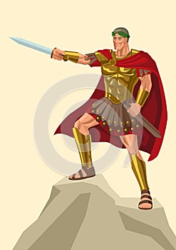 Gaius Julius Caesar standing on rock with his gladius