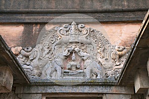 Gajalakshmi panel above the door, Akhanda Bagilu, Vindhyagiri Hill, Shravanbelgola, Karnataka.