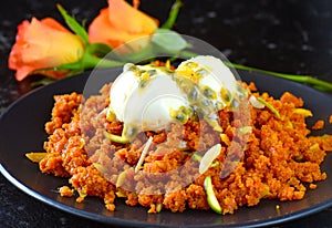 Gajar Halwa-carrot pudding served with ice cream