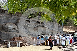 The Gal Vihara at Polonnaruwa in Sri Lanka which includes a standing and a reclining Buddha statue