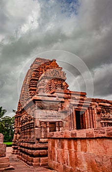 Galaganatha Temple pattadakal breathtaking stone art from different angle with dramatic sky
