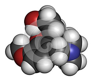 Galantamine alkaloid molecule. Found in Caucasian snowdrop, used in treatment of Alzheimer\'s disease. 3D rendering. Atoms are