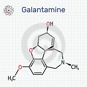 Galantamine molecule. It is tertiary alkaloid, used to trate dementia, Alzheimer's disease. Structural chemical