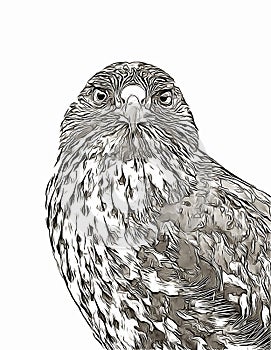 Galapagos hawk portrait digital sketch