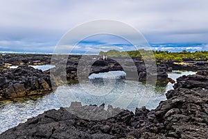 Galapagos Islands - August 26, 2017: Landscape of the Lava tunnels of Isabela Island, Galapagos Islands, Ecuador