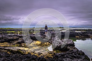 Galapagos Islands - August 26, 2017: Landscape of the Lava tunnels of Isabela Island, Galapagos Islands, Ecuador