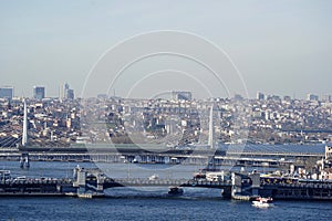 Galata bridge and golden horn view from topkapi palace istanbul turkey