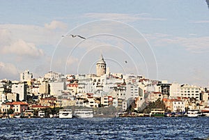 Galata district with the famous Galata Tower over the Golden Horn, Istanbul, Turkey