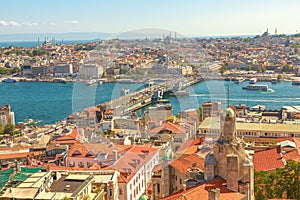 Galata Tower aerial view on Istanbul in Turkey