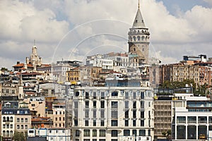 Galata tower and bosporus strait in Istambul. Landmark in Turkey