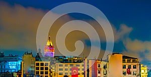 Galata tower and colorful buildings of Karakoy. Istanbul, Turkey.