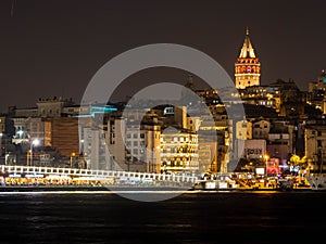 Galata Tower and Galata Bridge in Istanbul, Turkey