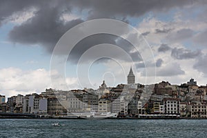 Galata Tower, Galata Bridge, Karakoy district and Golden Horn at morning, istanbul