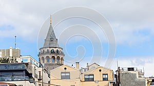 Galata Tower in Istanbul, Beautiful landmark Beyoglu district old houses with Galata tower, Turkey, Istanbul cityscape in Turkey