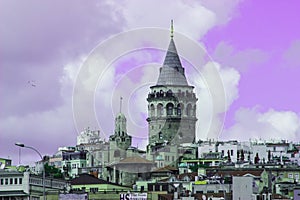 Galata Tower of Istanbul City Purple filter