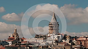 Galata tower in Istanbul in Turkey. Gorgeous historical castle near Bosphorus. Galata Kulesi Museum, Beyo lu district