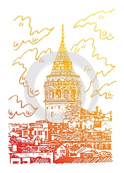 Galata Tower. Istanbul, Turkey. Sketch