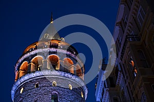 Galata Tower at Night, Beyoglu, Istanbul, Turkey photo
