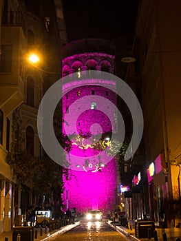 The Galata Tower at Night - Pink