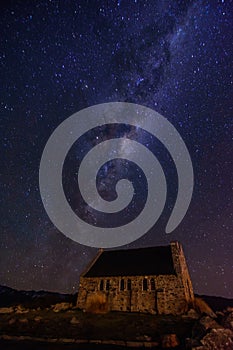 Galaxy with Church of the Good Shepherd, Lake Tekapo, New Zealand photo