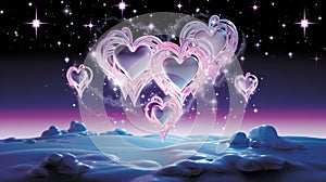 Galaxy cosmic heart background. Bright stars night sky, romantic magic night, love and Valentines day card. Abstract