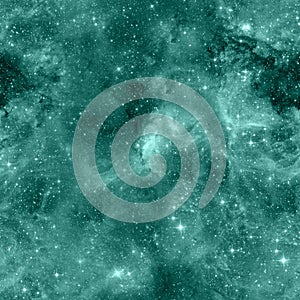 Galaxy fabric seamless pattern. Turqouise