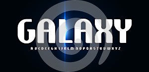 Galaxy font, high minimal rounded alphabet with glowing flare. Futuristic elegant letters for science fiction cinema