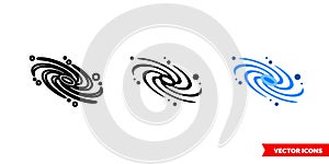 Galaxy icon of 3 types color, black and white, outline. Isolated vector sign symbol