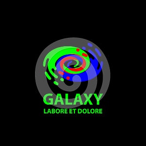 Galaxy logo template. Flat blue and green abstract spiral symbol.