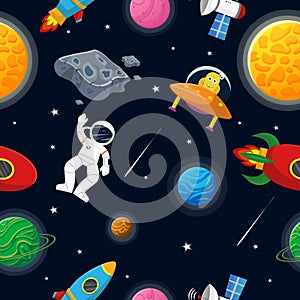 Galaxy pattern cartoon style.   Astronaut with