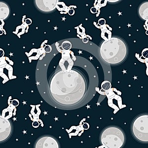 Galaxy seamless pattern design. Astronaut with