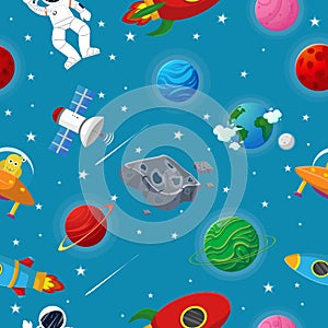 Galaxy seamless pattern design. Astronaut with