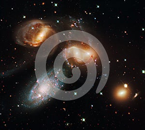 Galaxy wreckage in Stephans Quintet in constellation Pegasus photo