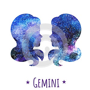 Galaxy zodiac sign Gemeni.Watercolor