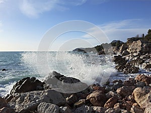 Gale in the Adriatic sea. Seashore