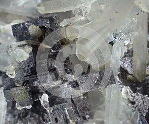 Galena crystals among terminated quartz crystals